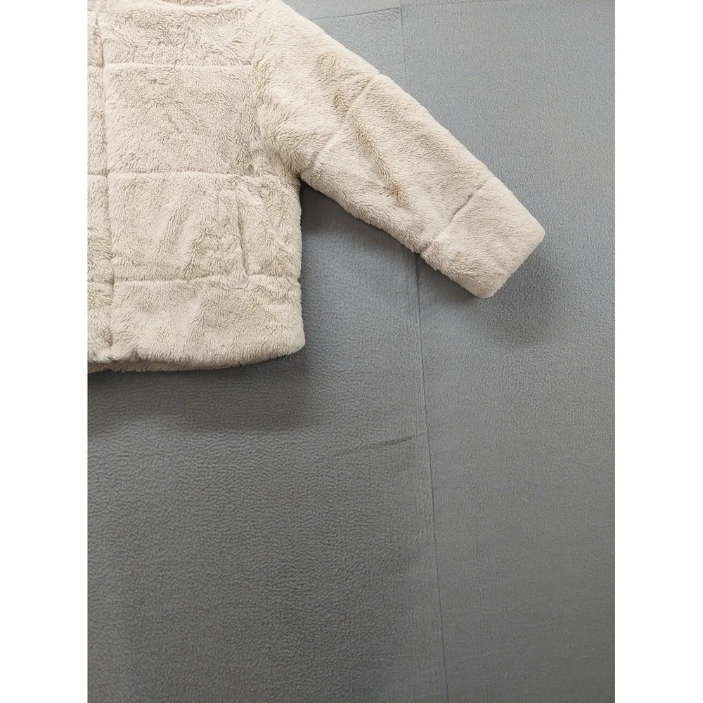 Kendall & Kylie Women Fur Jacket‎ M Cream Mock Neck Full Zip Long Sleeve Thermal